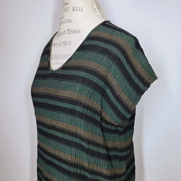 Eileen Fisher Gauzy Organic Cotton Top Womens L/XL Black Green Tan Stripes - Picture 4 of 10